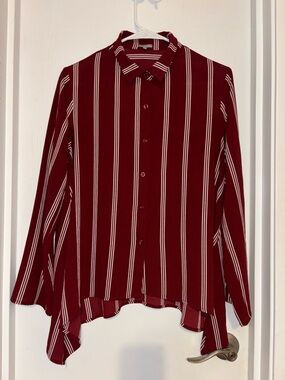Charlotte Russe Burgundy and White Striped Button-Up Blouse